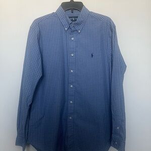 Ralph Lauren Mens Blue Casual Button Down Shirt Size L Checkered‎ Classic Fit
